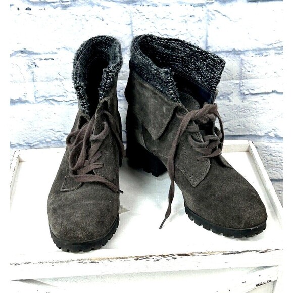 Lucky Brand Heylie Suede Lace Up Fold Over Ankle Boot Combat Boot Grey Size 7.5M - Picture 5 of 12